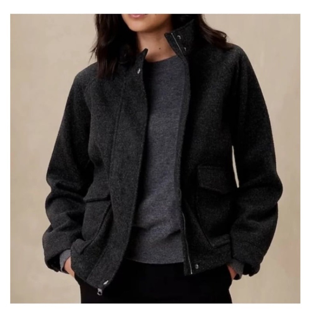 Banana Republic Brushed Melton Dark Charcoal Pocket Short Jacket size L